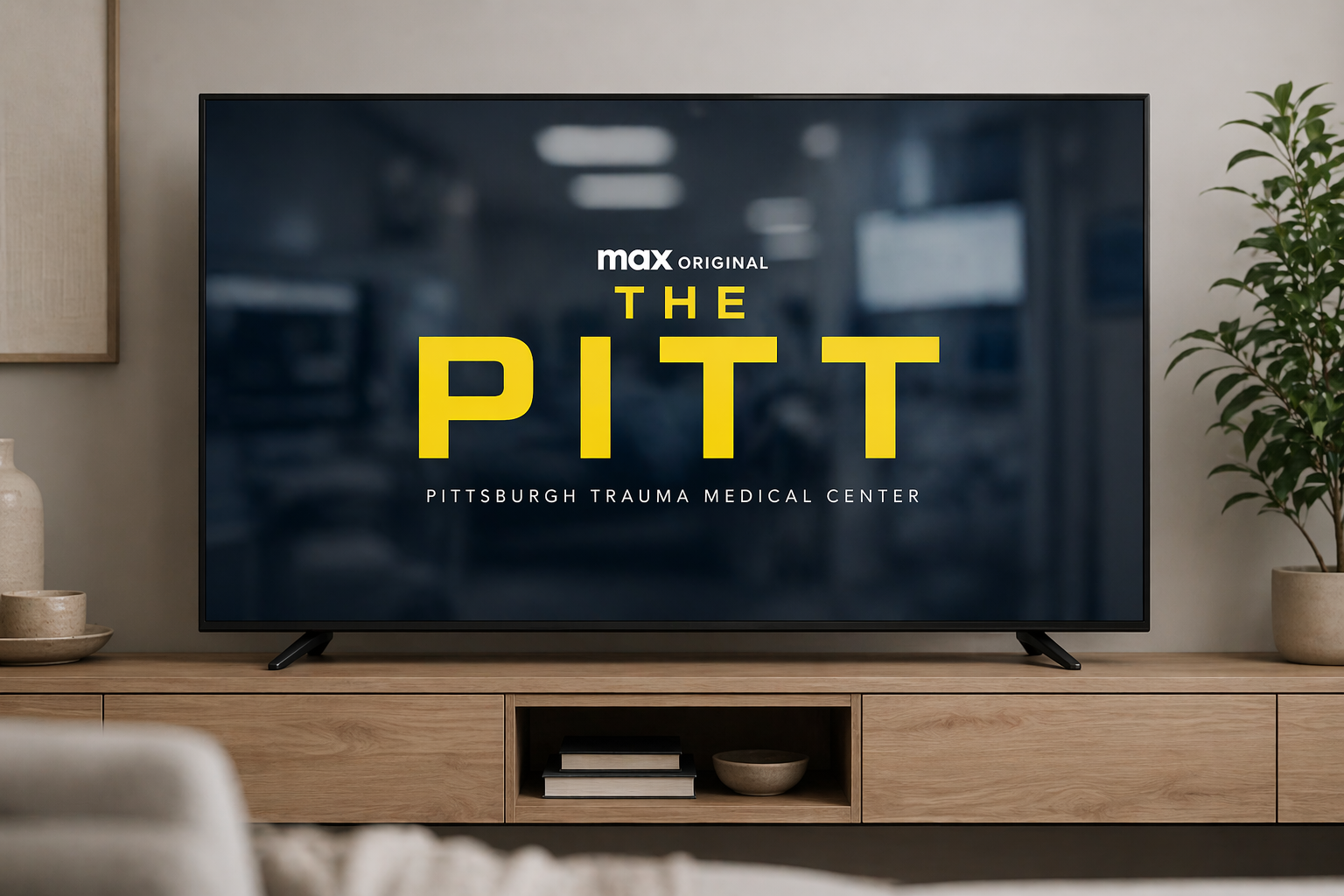 TV screen displaying “The Pitt” on HBO, a medical drama referenced in supported decision-making article